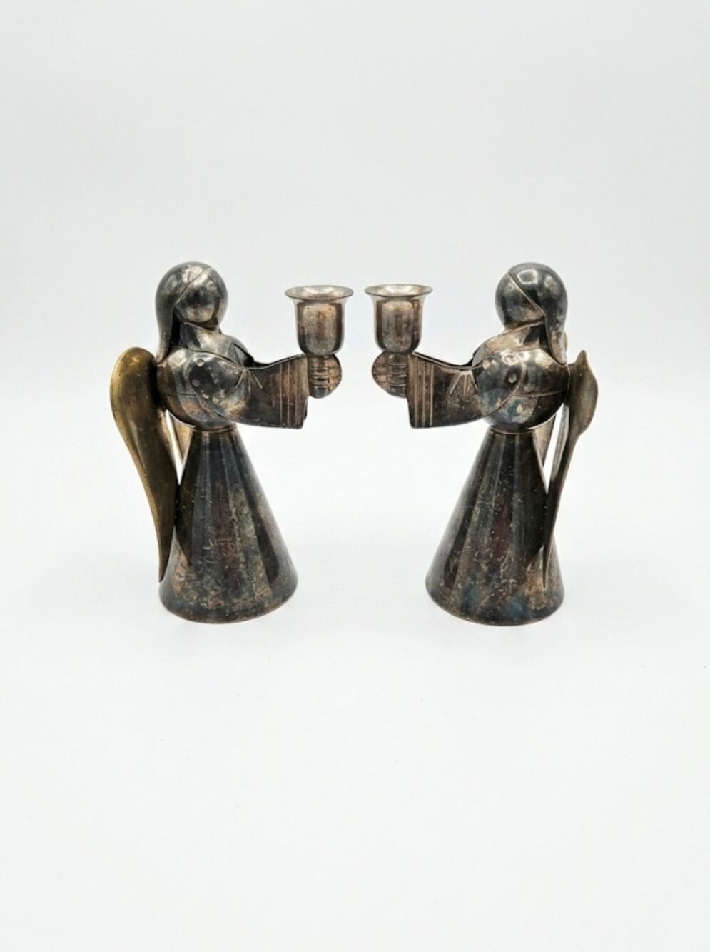 Mid-Century Modern Angel Candle Holders Brass